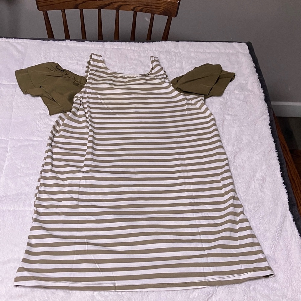 Hayden Olive and Cream Striped Midi Dress